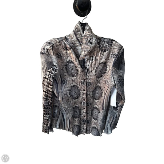 Blouse Long Sleeve By Komarov In Grey & Tan, Size: S