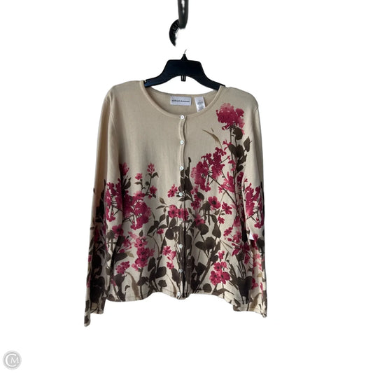 Sweater Cardigan By Alfred Dunner In Brown & Pink, Size: L