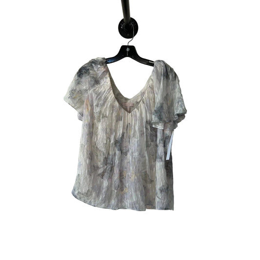 Top Short Sleeve By Rebecca Taylor In Cream & Purple, Size: Xl