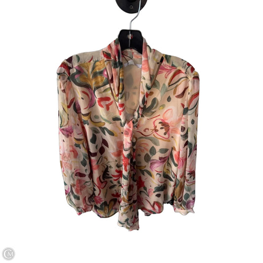 Blouse Long Sleeve By Chicos In Green & Tan, Size: M