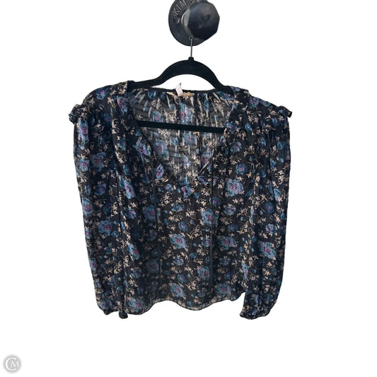Top Long Sleeve By Rebecca Taylor In Black & Blue, Size: M