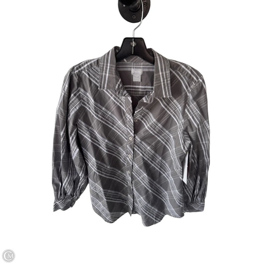 Top Long Sleeve By Chicos In Grey & White, Size: M