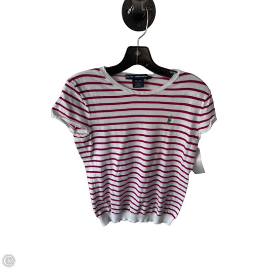 Sweater Short Sleeve By Ralph Lauren Blue Label In Pink & White, Size: M