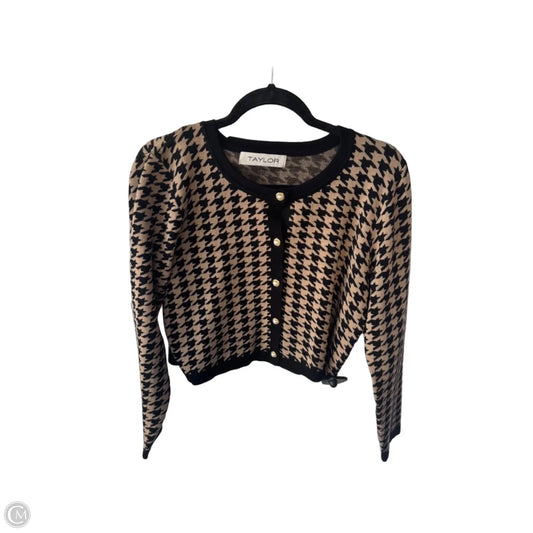Sweater Cardigan By Taylor In Black & Tan, Size: L