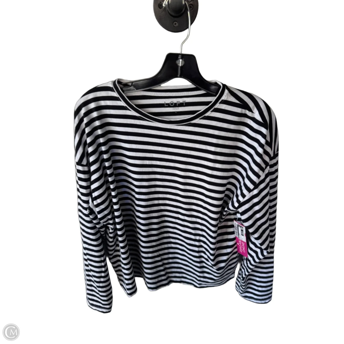 Top Long Sleeve Basic By Loft In Black & White, Size: L