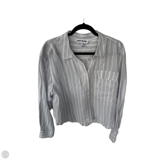 Top Long Sleeve By Dkny In Blue & White, Size: L