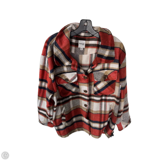 Jacket Shirt By Kensie In Orange & Tan, Size: Xl