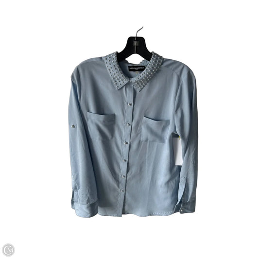 Top Long Sleeve Designer By Karl Lagerfeld In Blue & White, Size: M