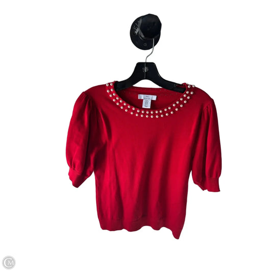 Sweater Short Sleeve By H For Halston In Red & White, Size: Xs