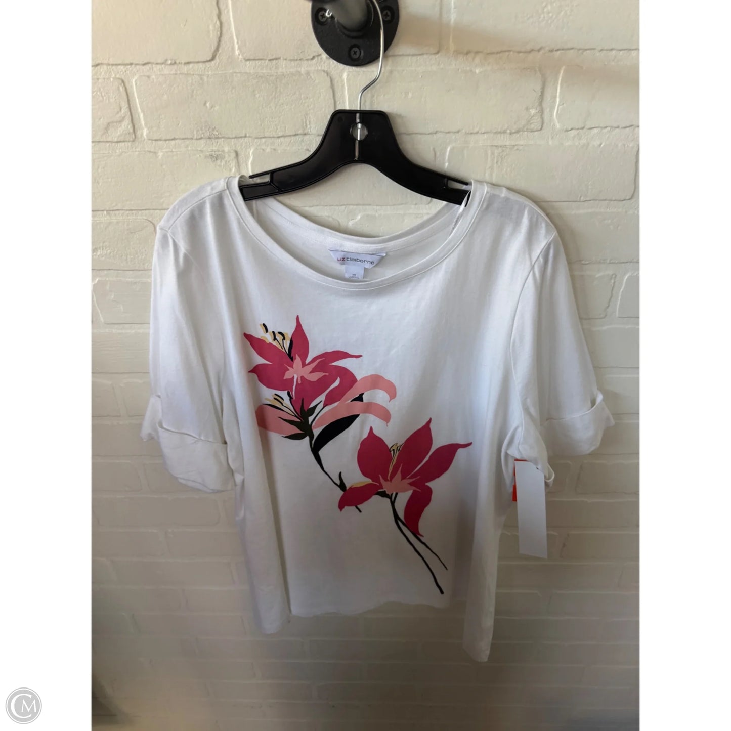 Top Short Sleeve Basic By Liz Claiborne In White, Size: 1x