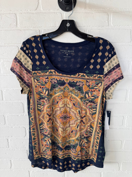 Top Short Sleeve By Lucky Brand In Blue & Yellow, Size: M