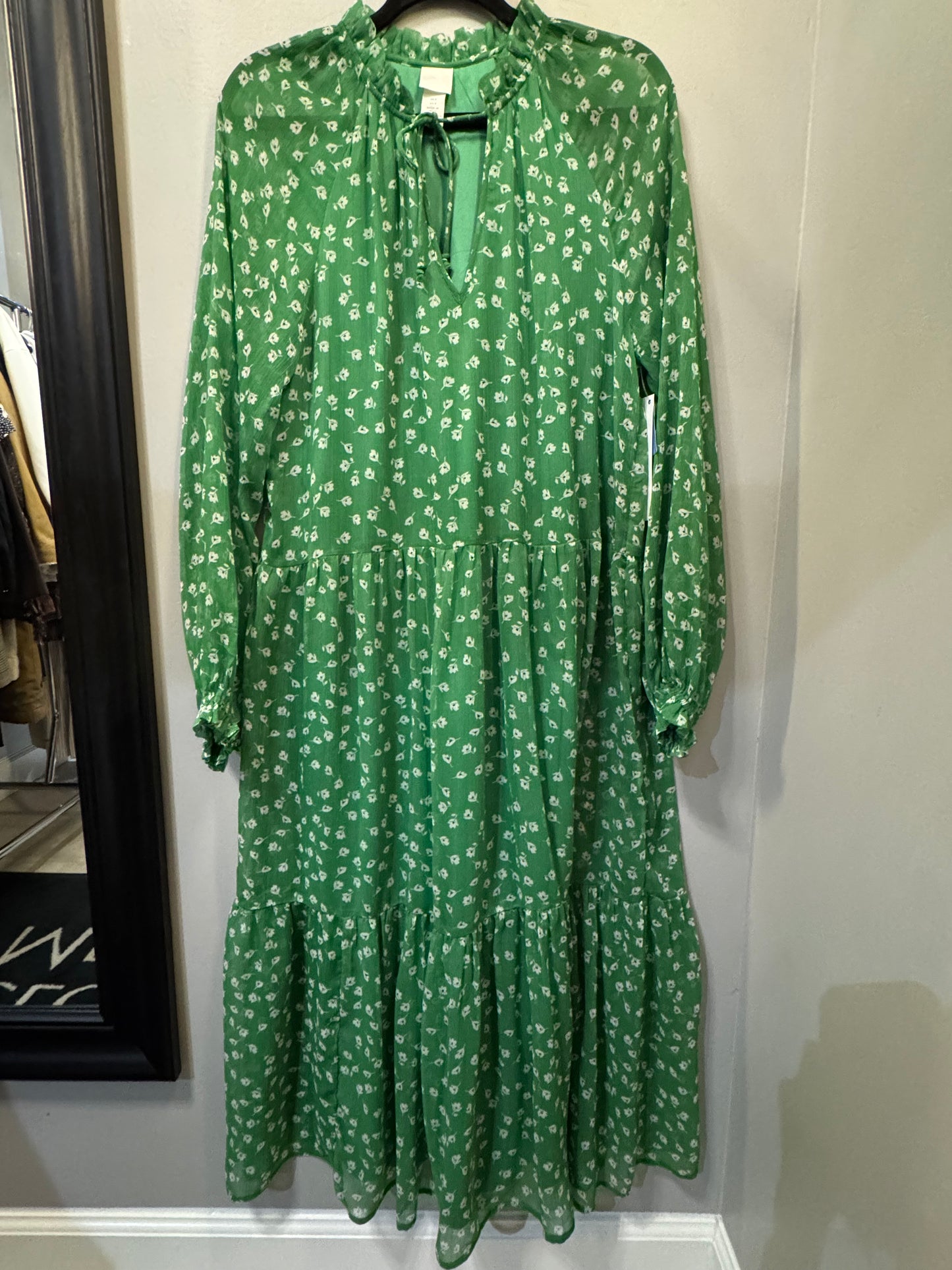 Dress Casual Midi By H&m In Green & White, Size: S