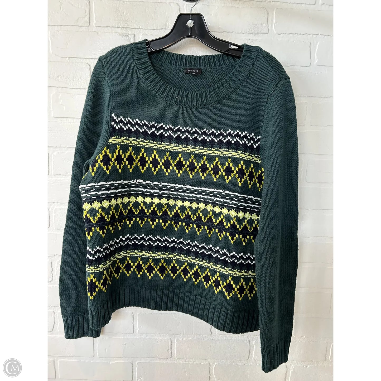 Sweater By Talbots In Green & Yellow, Size: L