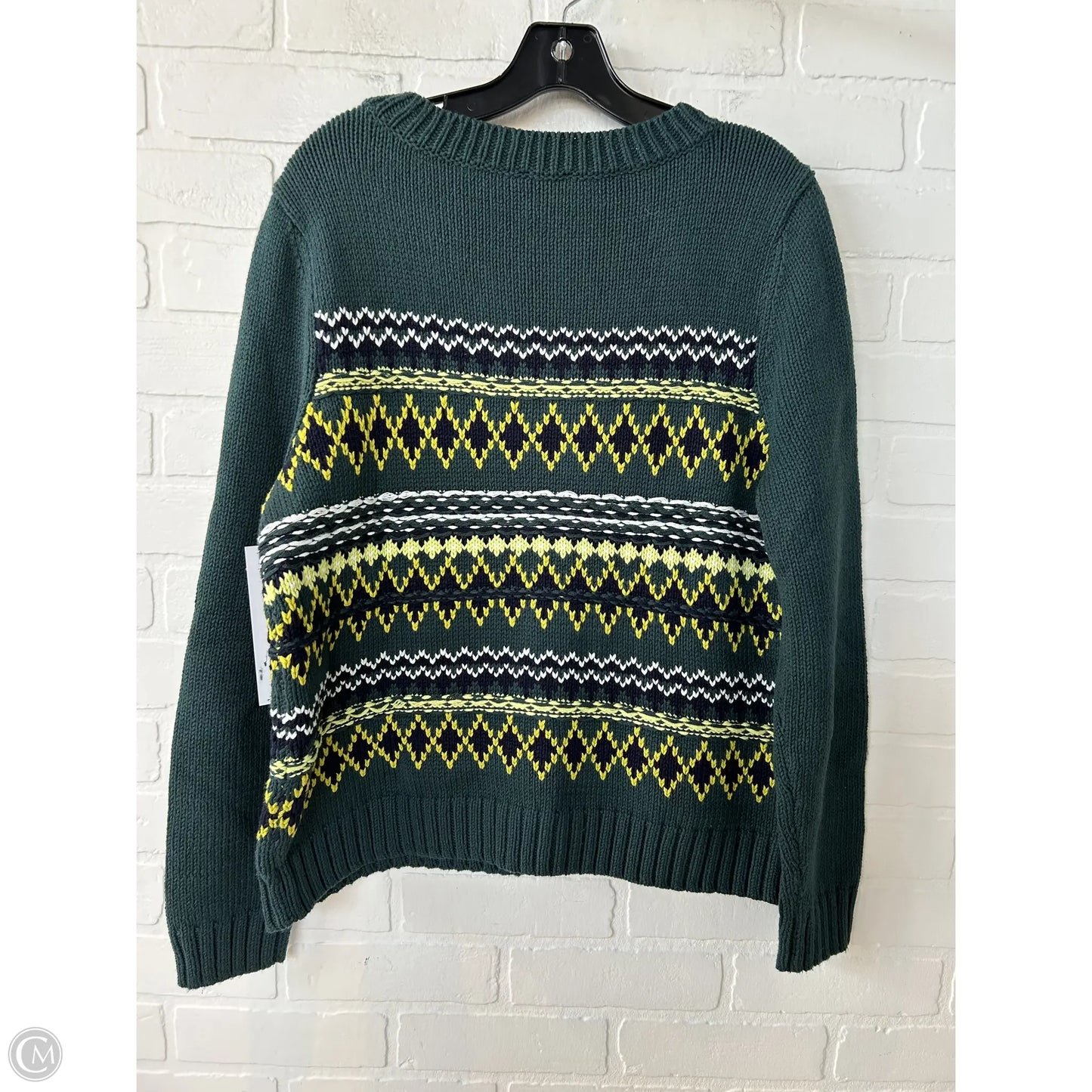 Sweater By Talbots In Green & Yellow, Size: L