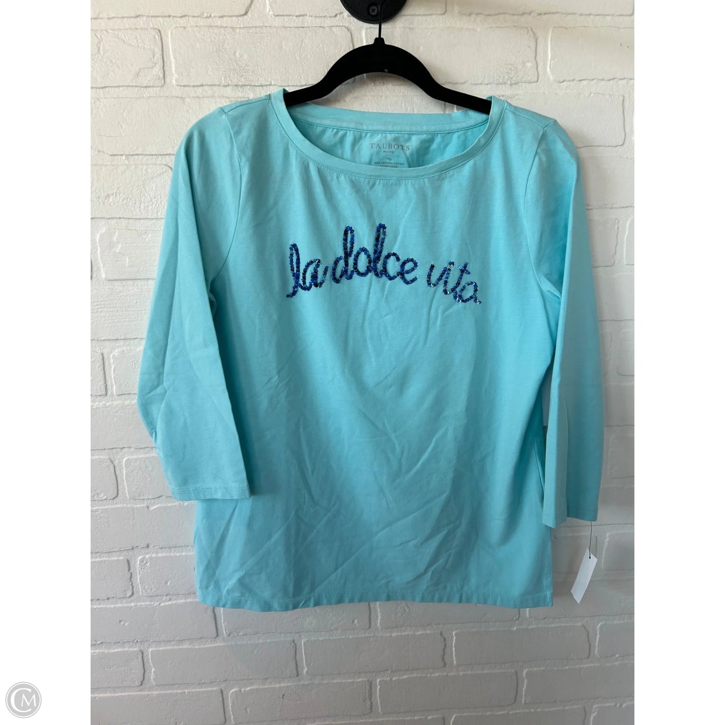 Top 3/4 Sleeve By Talbots In Aqua, Size: Mp