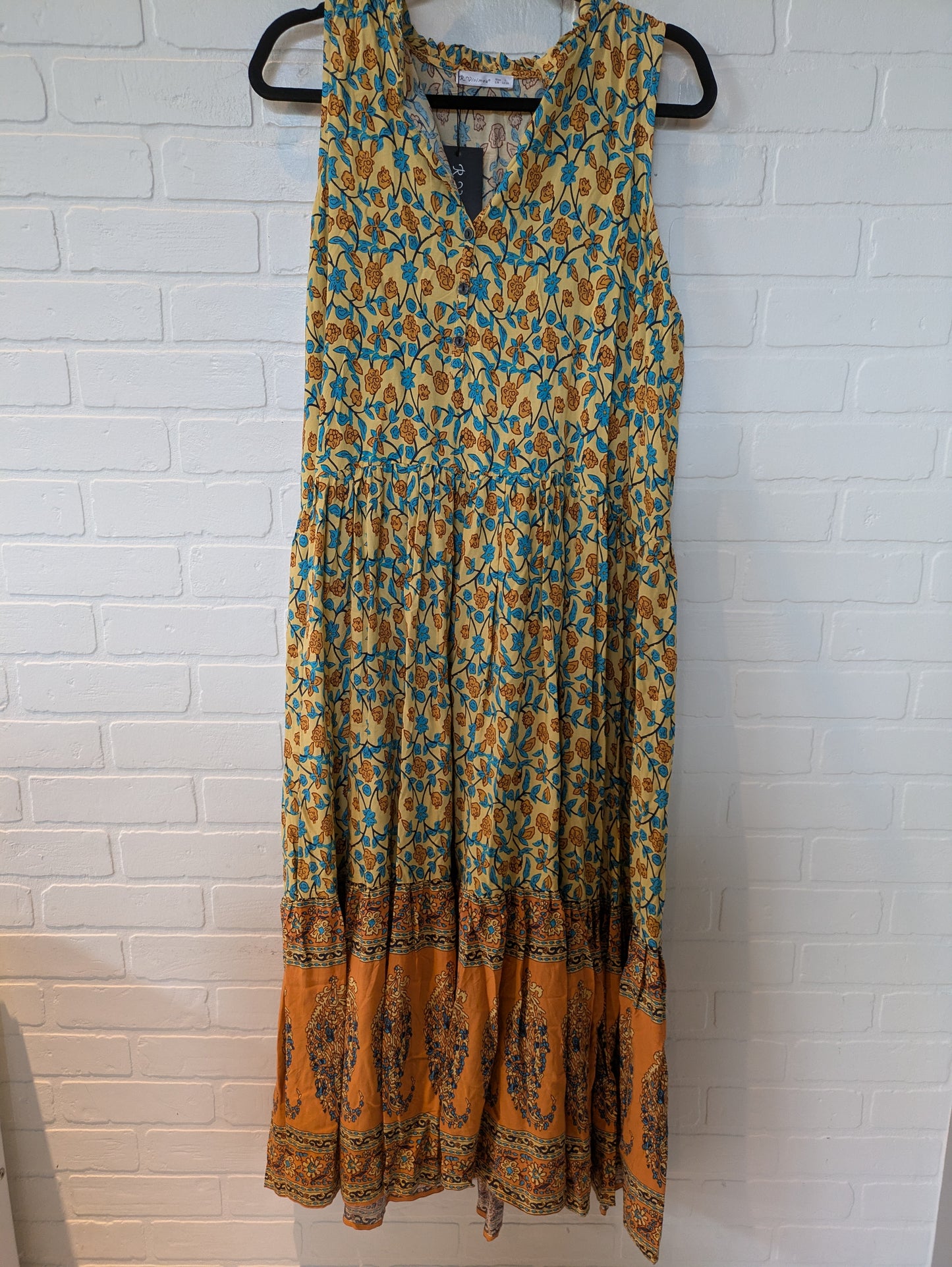 Orange & Yellow Dress Casual Midi Cmc, Size L