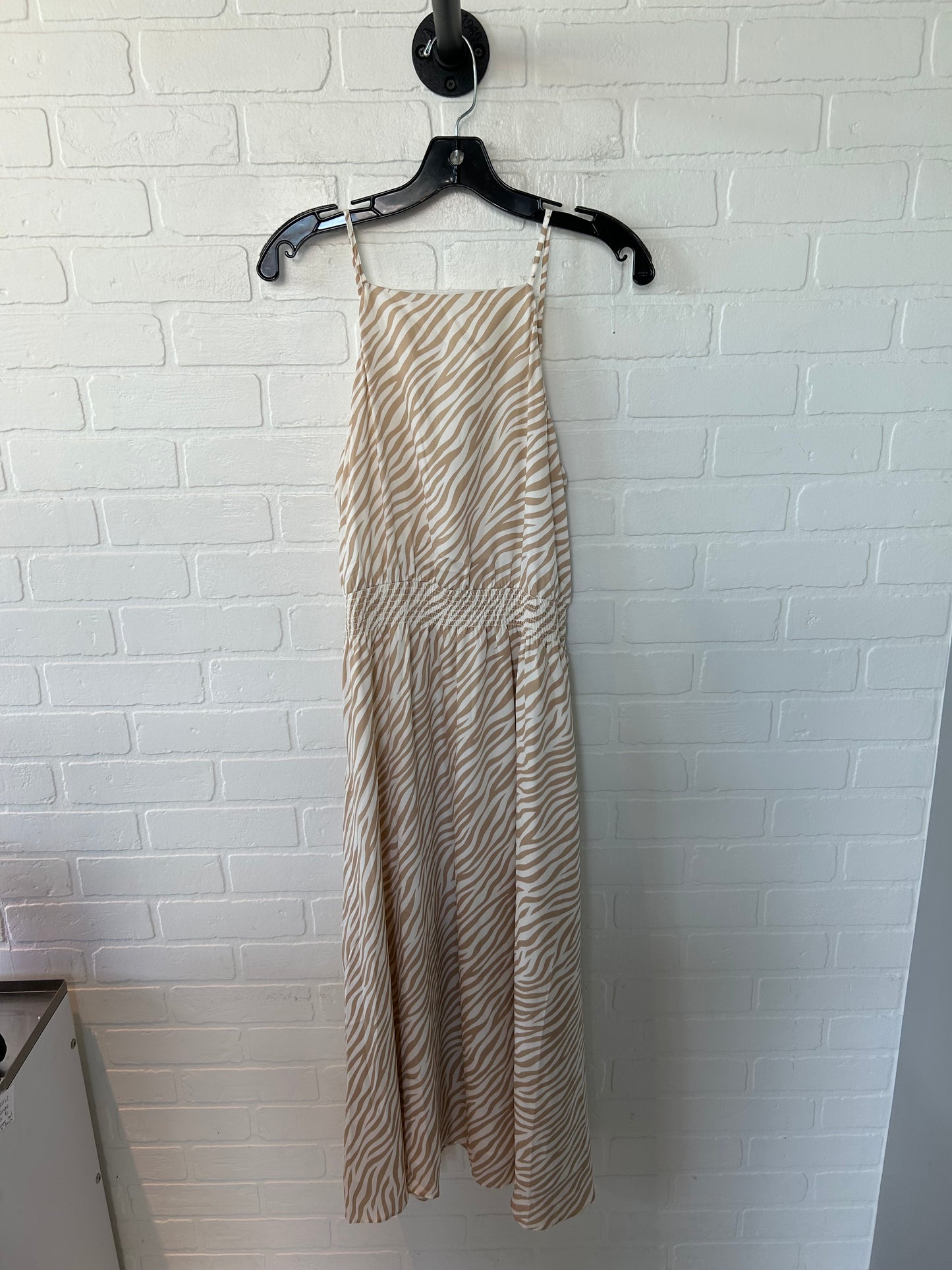 Dress Casual Midi By Ann Taylor In Tan & White, Size: M