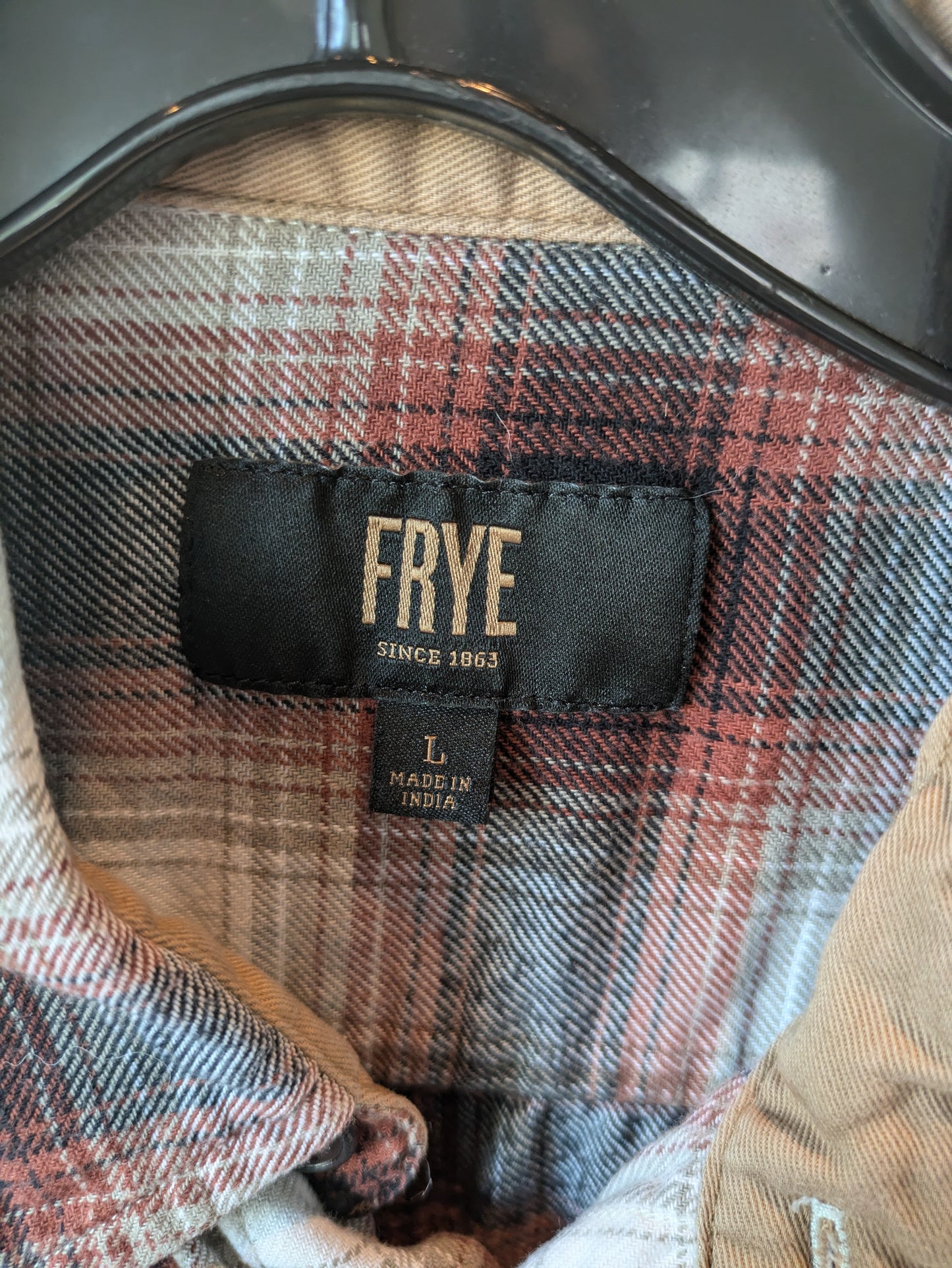 Top Long Sleeve Designer By Frye In Plaid Pattern, Size: L