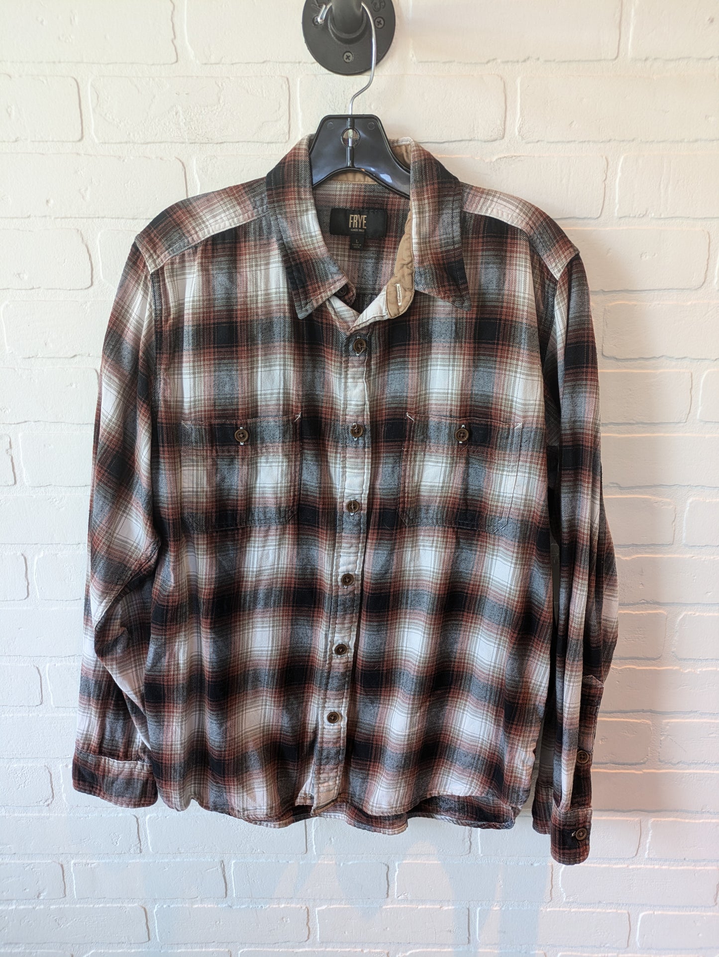 Top Long Sleeve Designer By Frye In Plaid Pattern, Size: L