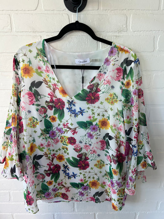 Top 3/4 Sleeve By Calvin Klein In Floral Print, Size: L