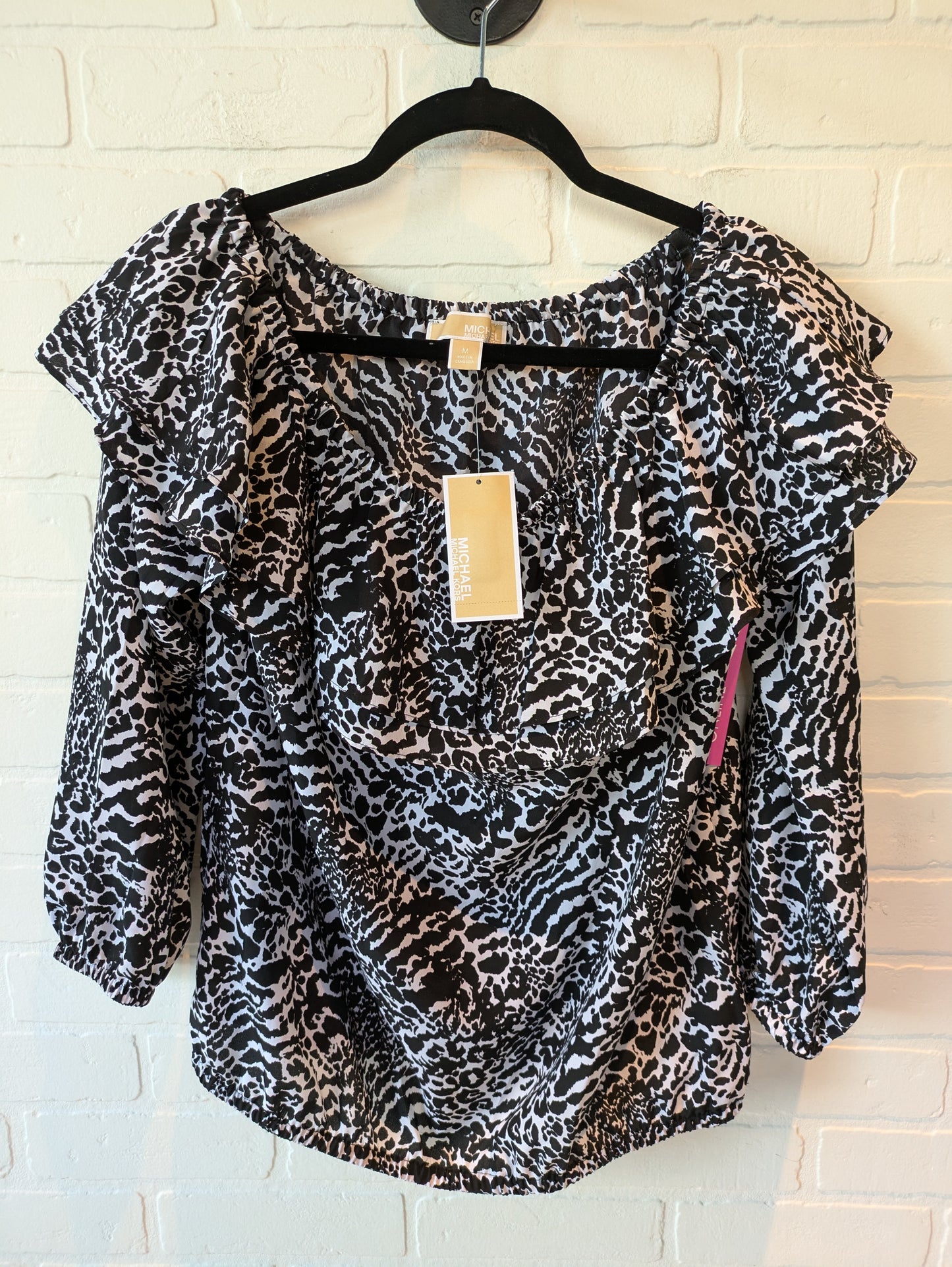 Top Long Sleeve By Michael By Michael Kors In Black & White, Size: M