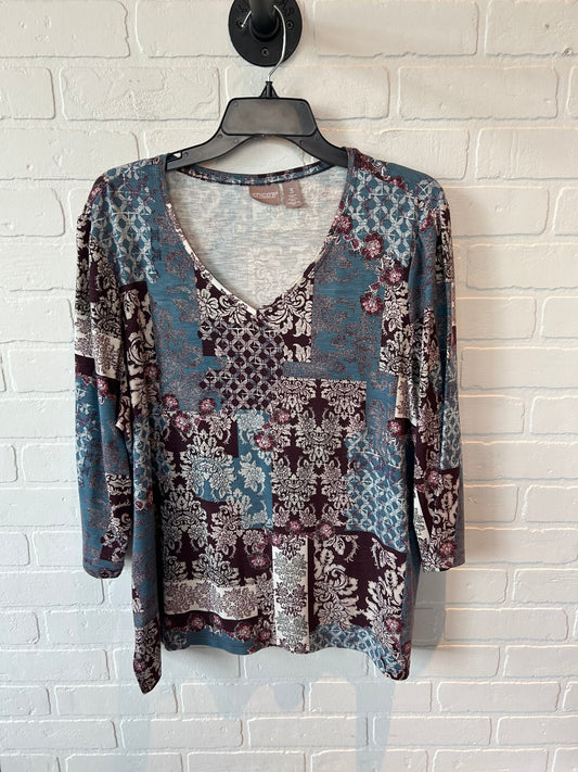 Top 3/4 Sleeve By Chicos In Blue & Red, Size: Xl