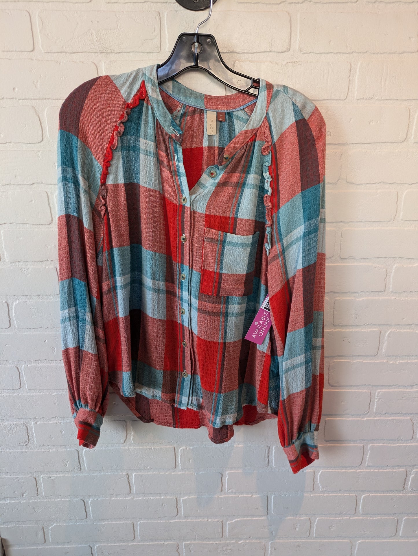 Top Long Sleeve By Pilcro In Blue & Orange, Size: Xs