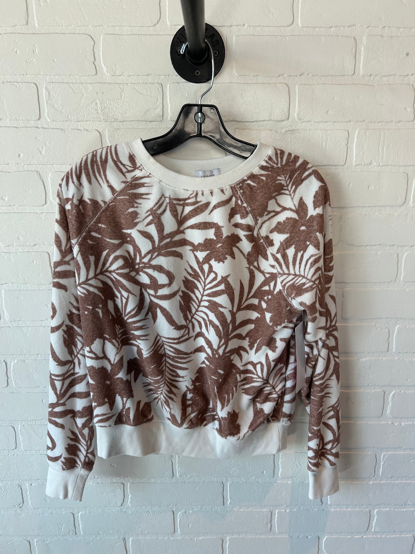 Top Long Sleeve By Evereve In Brown & Cream, Size: Xs