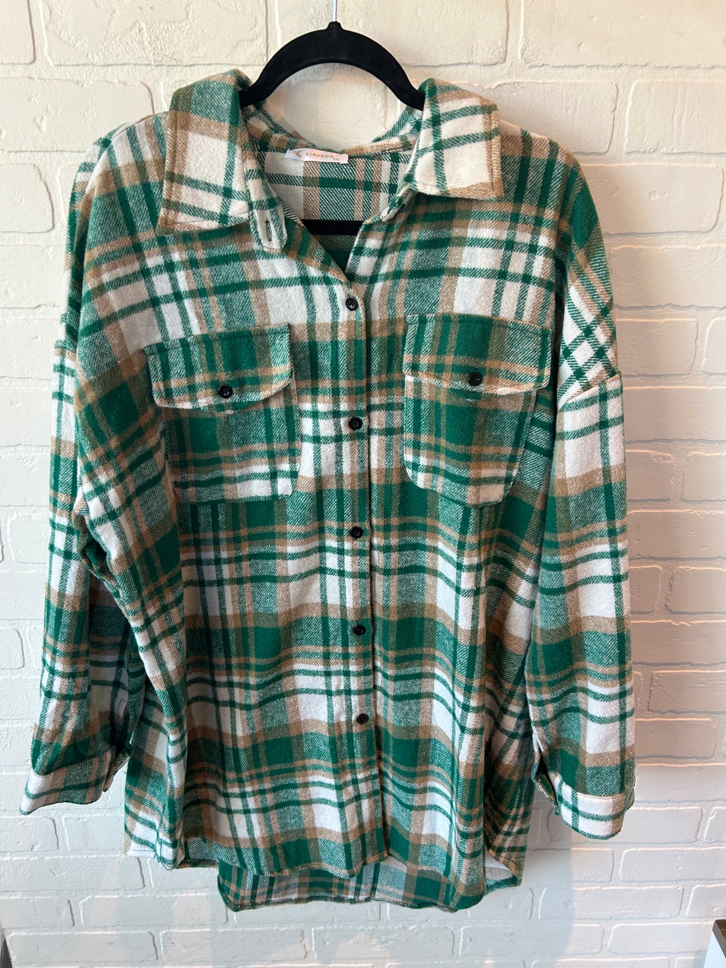 Tunic Long Sleeve By Clothes Mentor In Green & Tan, Size: 1x