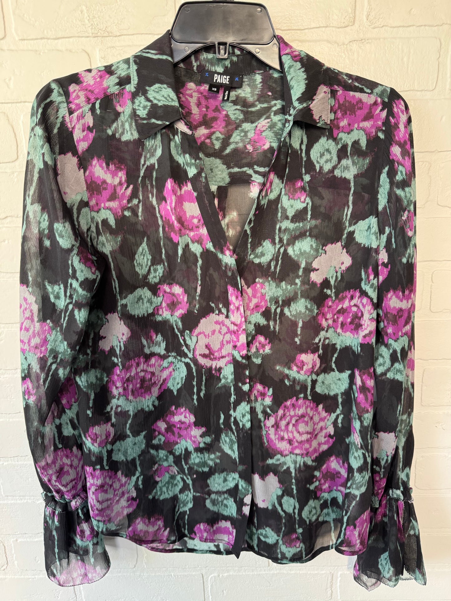 Top Long Sleeve By Paige In Black & Pink, Size: Xs