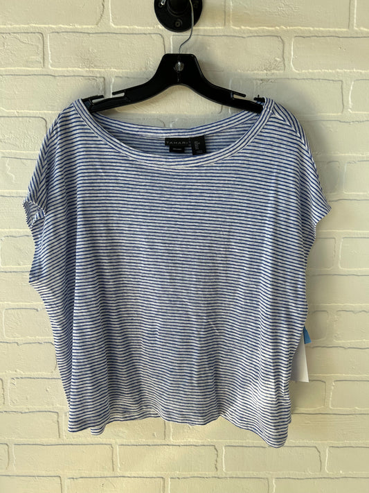 Top Short Sleeve By Tahari By Arthur Levine In Blue & White, Size: L