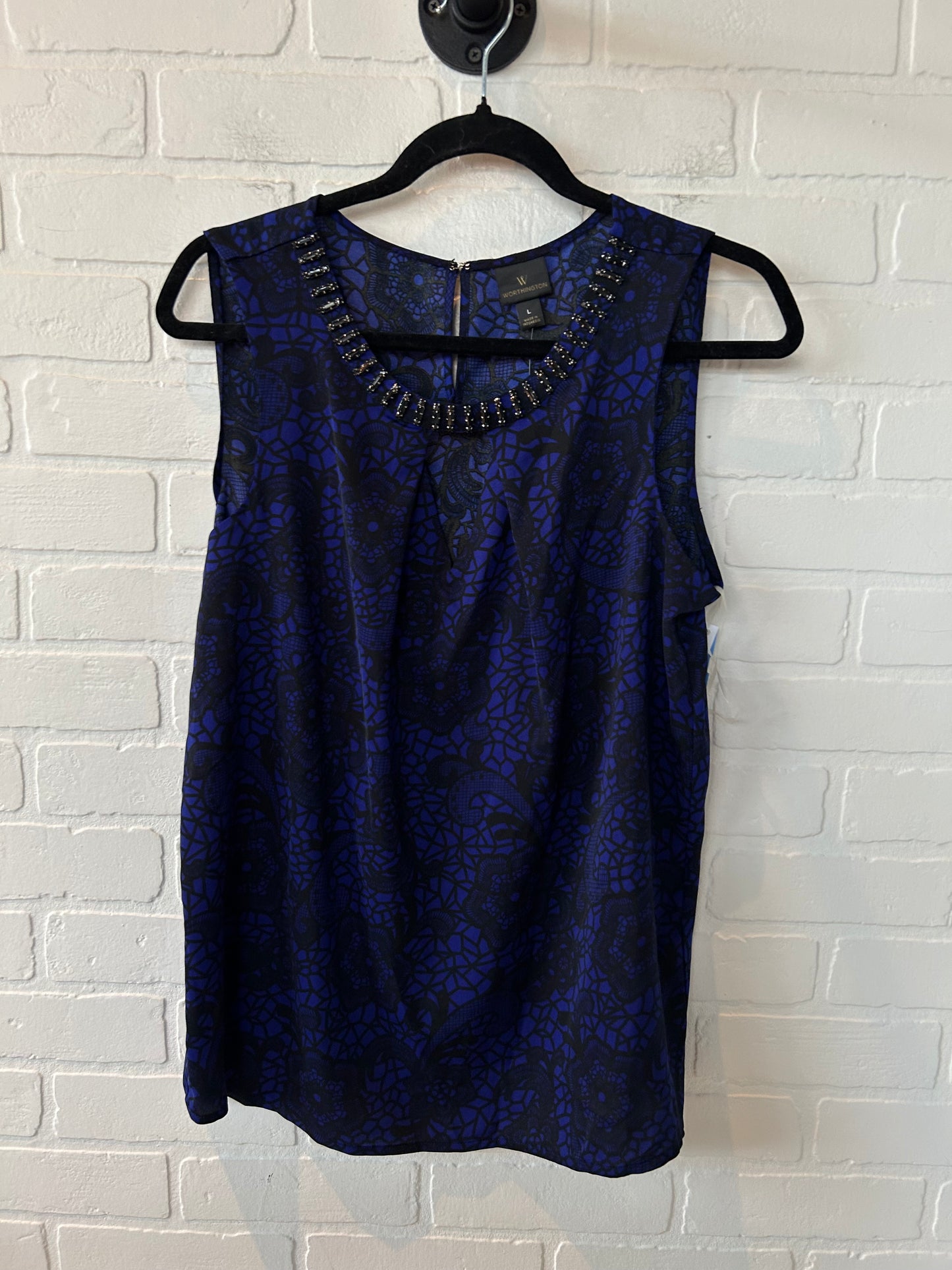 Top Sleeveless By Worthington In Black & Blue, Size: L