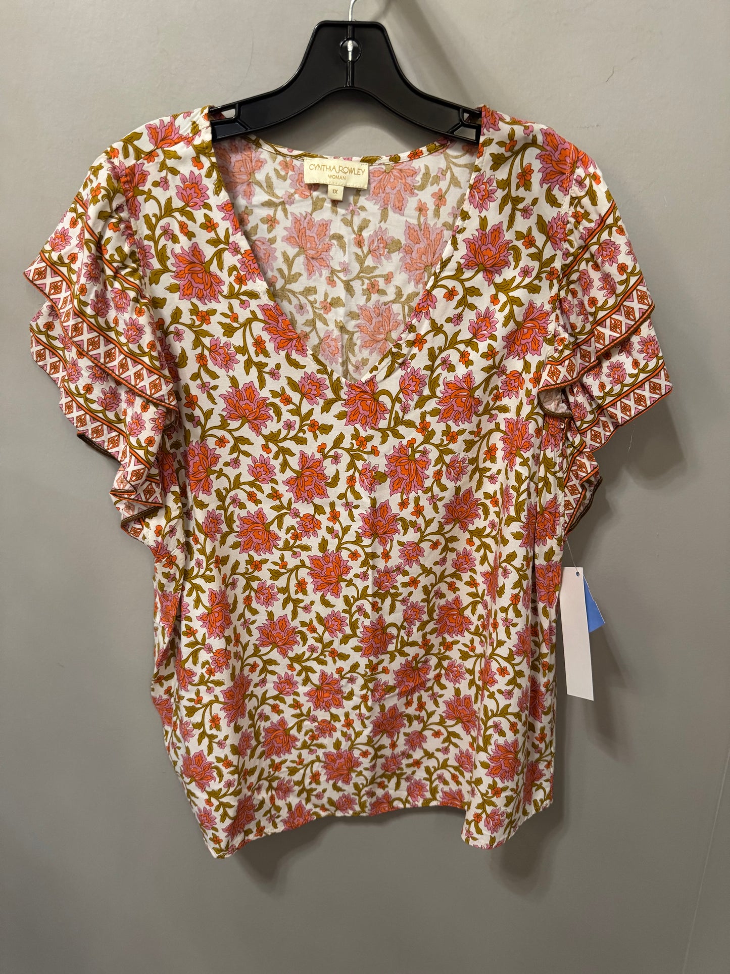 Top Short Sleeve By Cynthia Rowley In Orange & Pink, Size: 1x