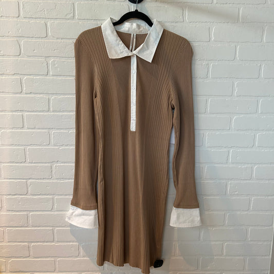 Dress Casual Midi By Anthropologie In Tan & White, Size: L