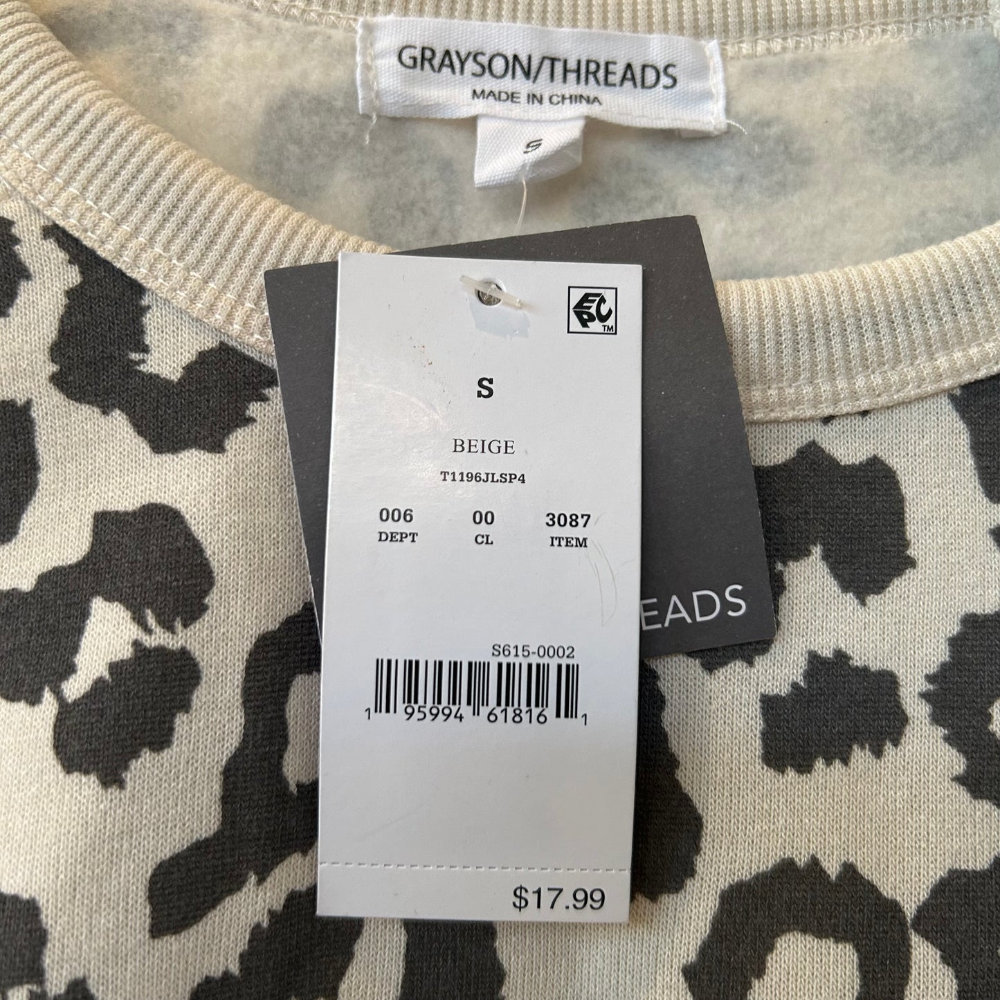 Sweatshirt Crewneck By Grayson Threads In Cream & Grey, Size: S