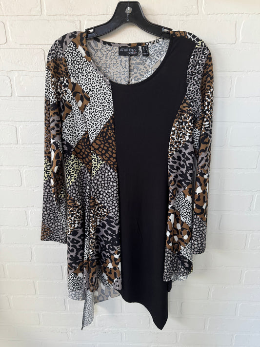 Tunic Long Sleeve By Attitudes In Black & Brown, Size: Xs