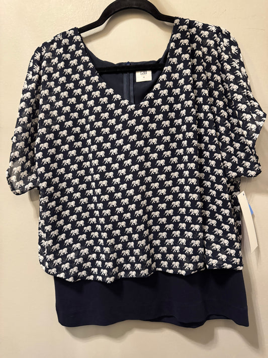 Top Short Sleeve By Cabi In Blue & White, Size: M