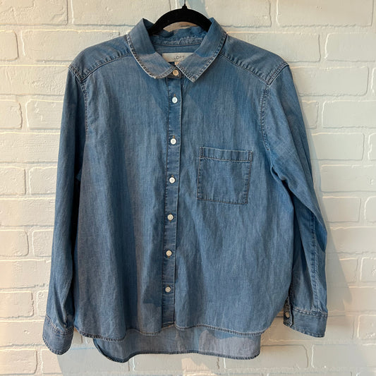 Top Long Sleeve By Loft In Blue Denim, Size: Lp