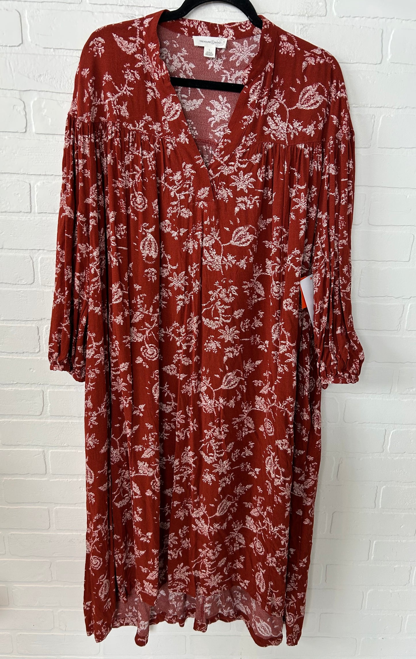 Dress Casual Midi By Treasure And Bond In Orange & White, Size: L