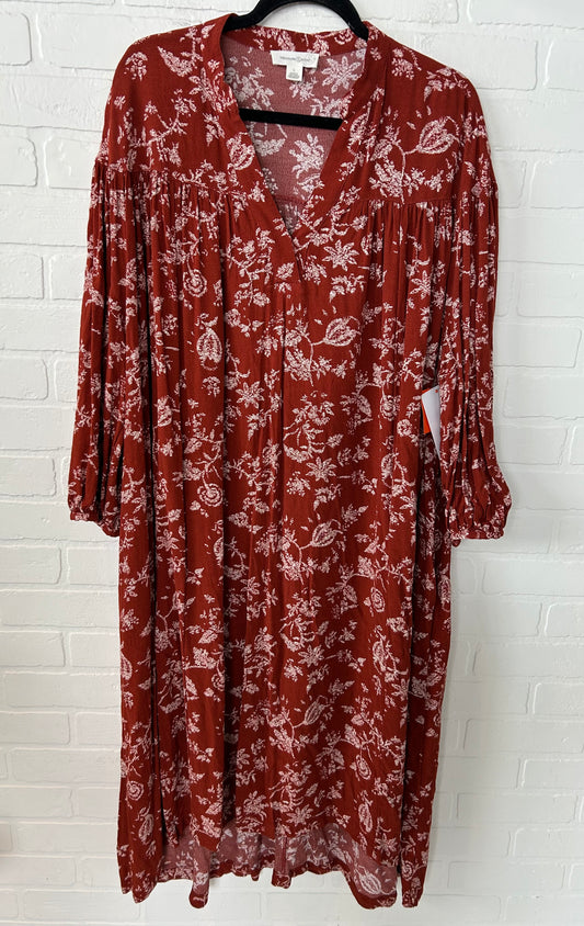 Dress Casual Midi By Treasure And Bond In Orange & White, Size: L