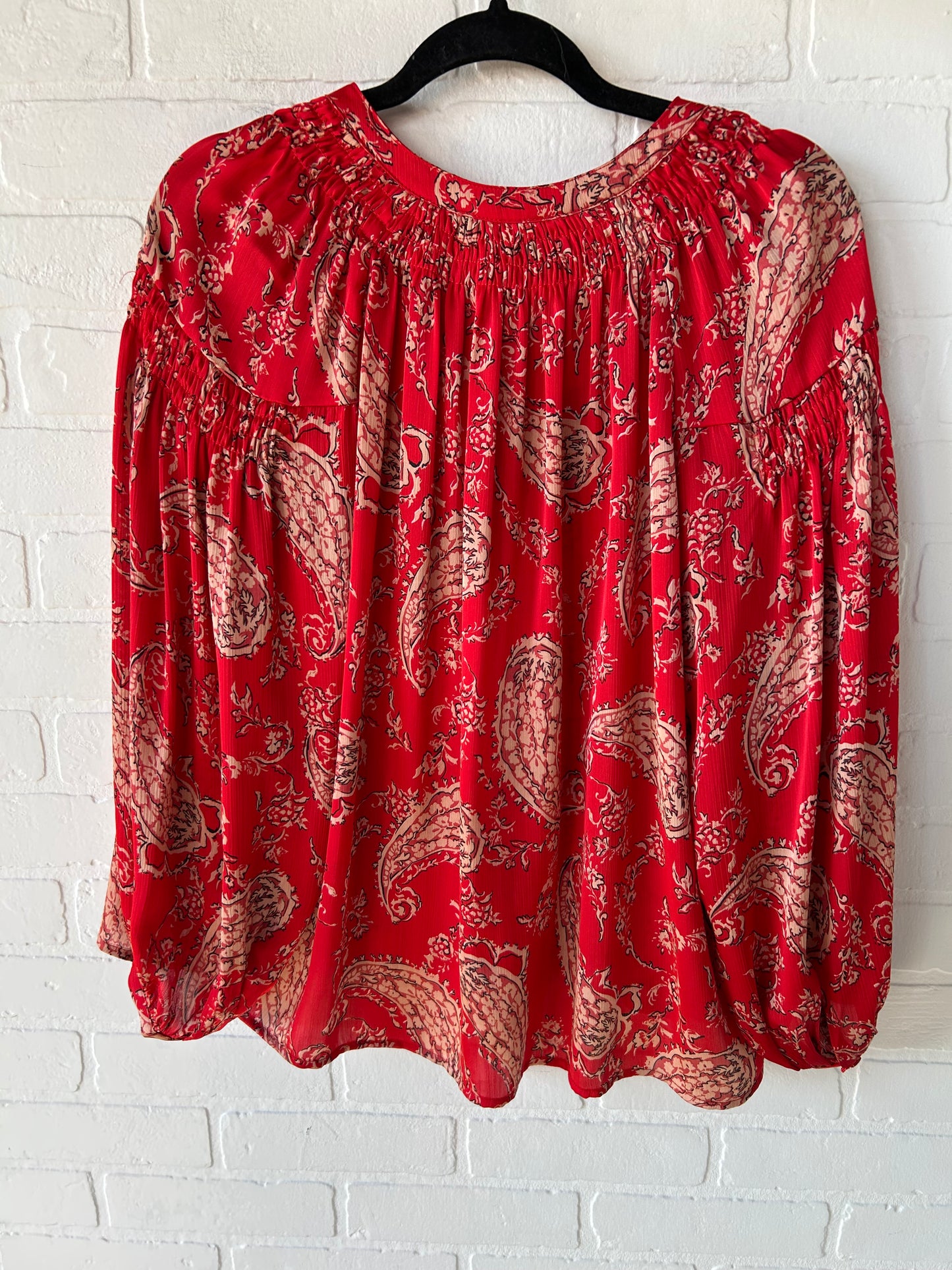 Top Long Sleeve By Fun 2 Fun In Red & Tan, Size: S