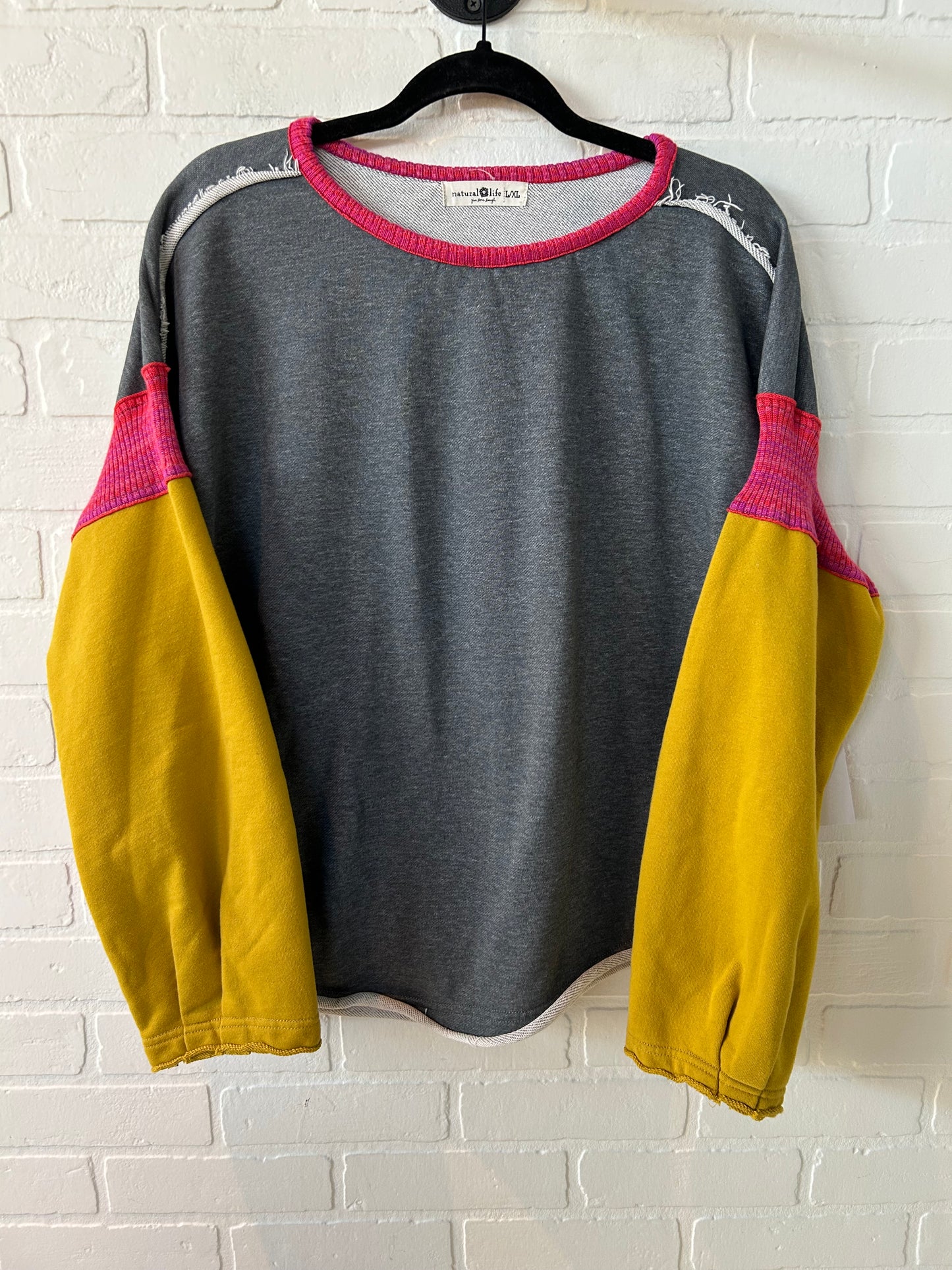 Sweatshirt Crewneck By Natural Life In Grey & Pink, Size: L