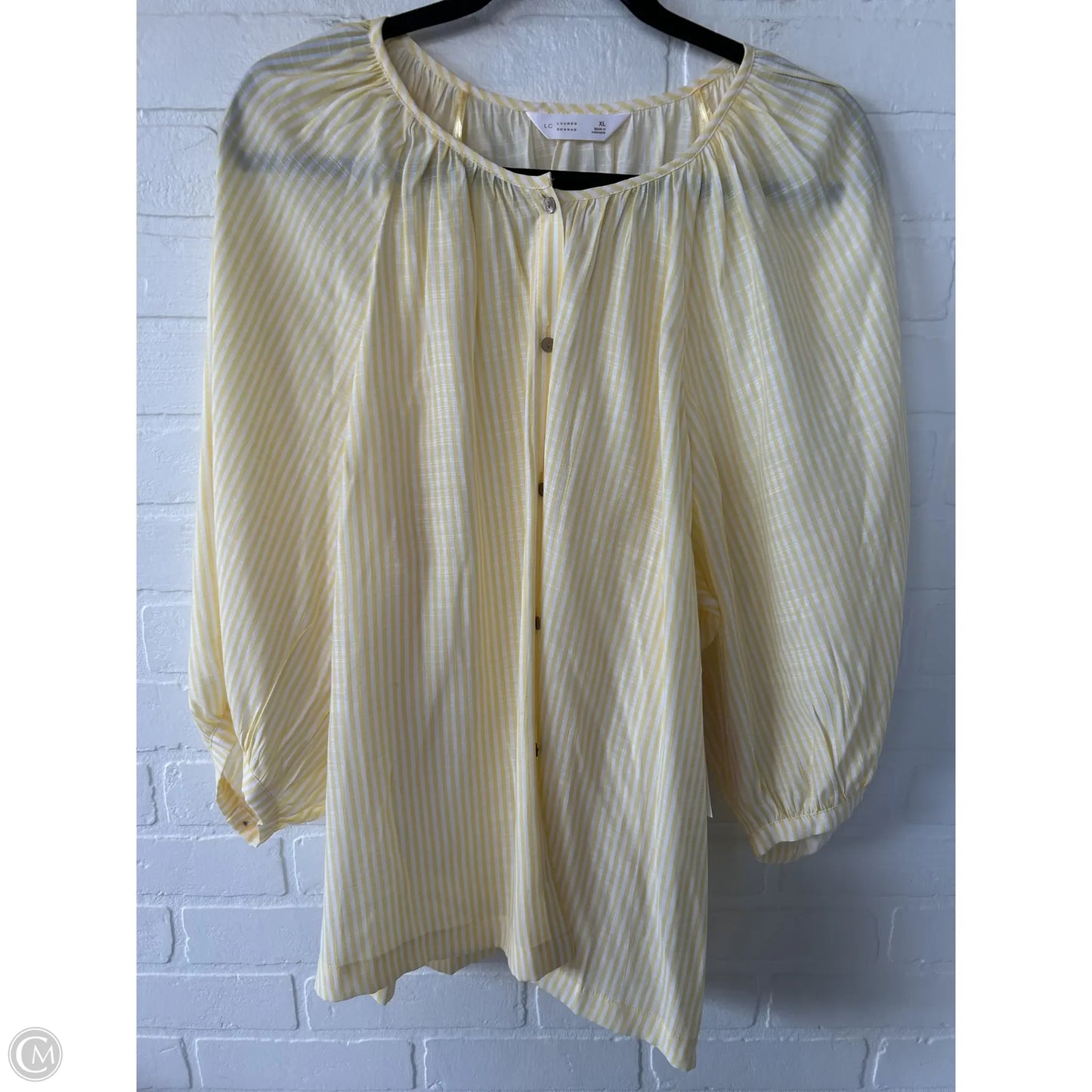 Top Long Sleeve By Lc Lauren Conrad In White & Yellow, Size: Xl