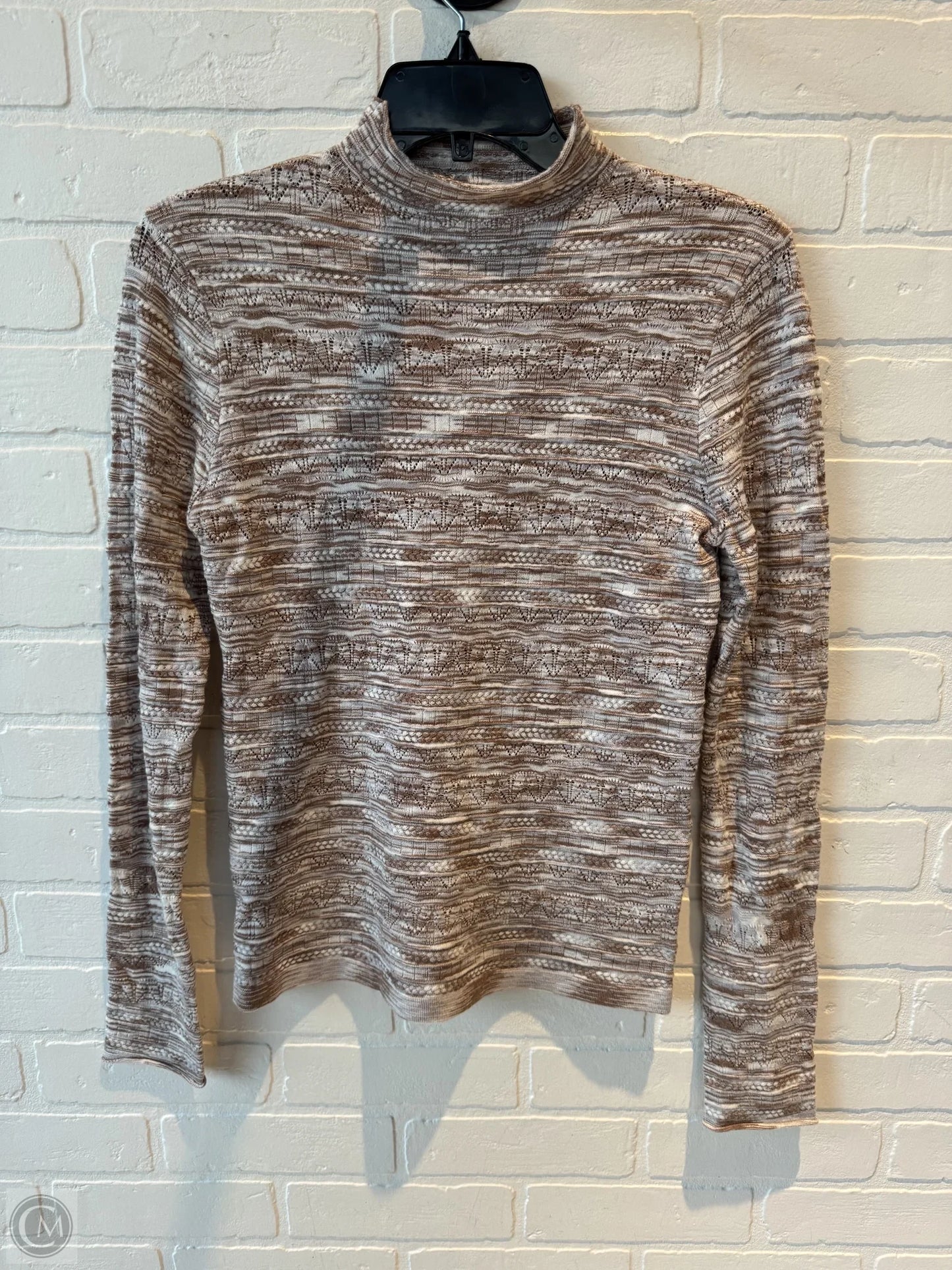 Top Long Sleeve By Hem & Thread In Brown & Cream, Size: M