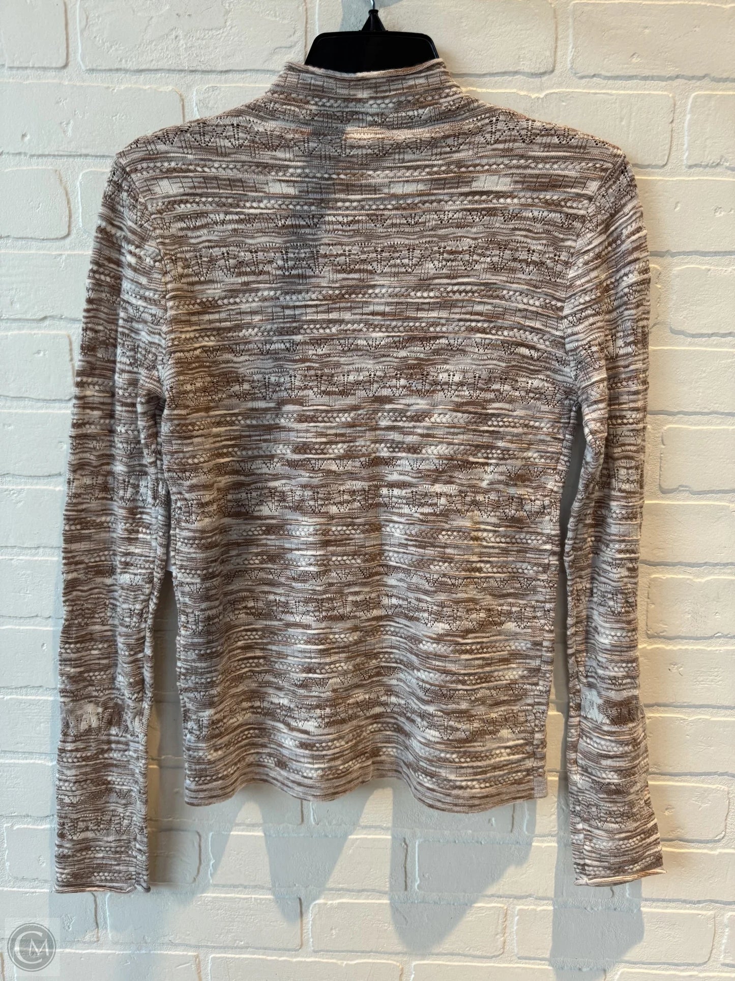 Top Long Sleeve By Hem & Thread In Brown & Cream, Size: M