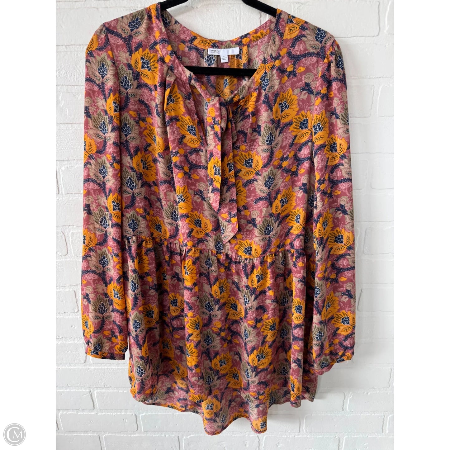 Top Long Sleeve By Dr2 In Pink & Yellow, Size: L