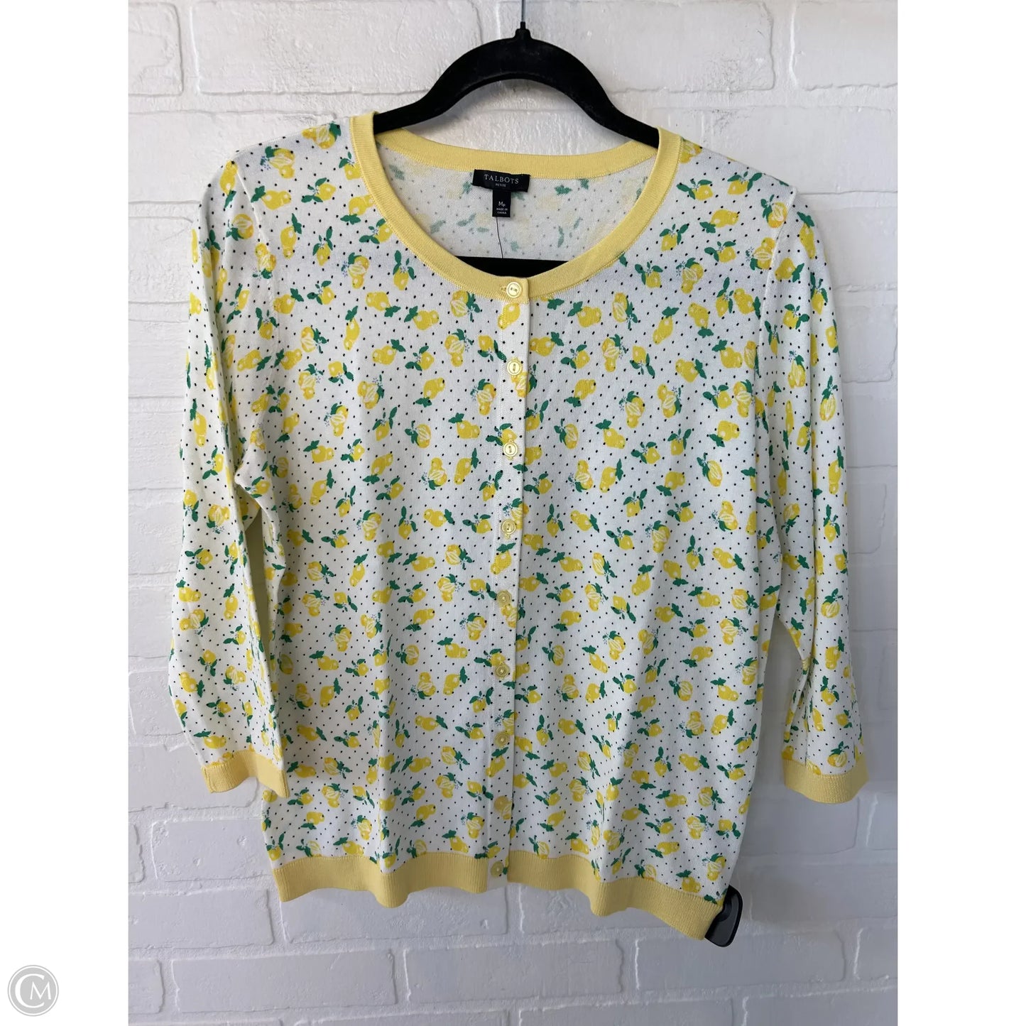 Sweater Cardigan By Talbots In White & Yellow, Size: Mp