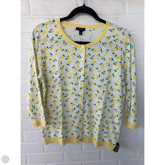 Sweater Cardigan By Talbots In White & Yellow, Size: Mp