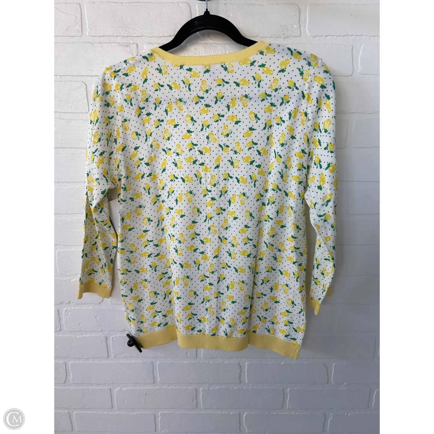 Sweater Cardigan By Talbots In White & Yellow, Size: Mp