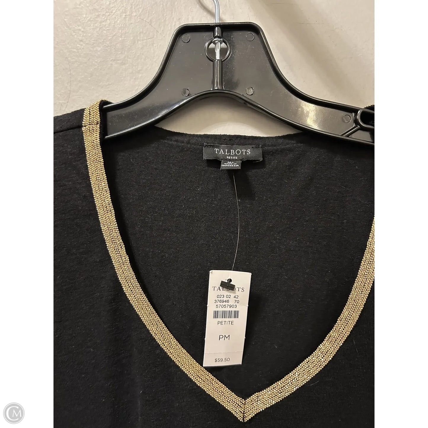 Top Short Sleeve By Talbots In Black & Gold, Size: Mp